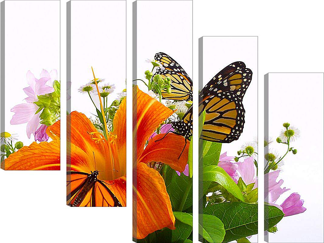 Модульная картина - Бабочки на цветке