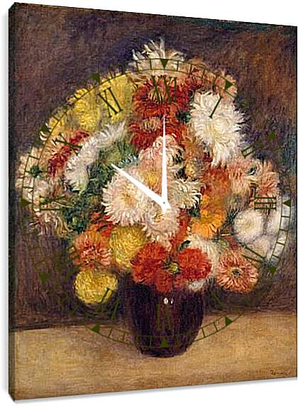 Часы картина - Bouquet of Chrysanthemums. Пьер Огюст Ренуар