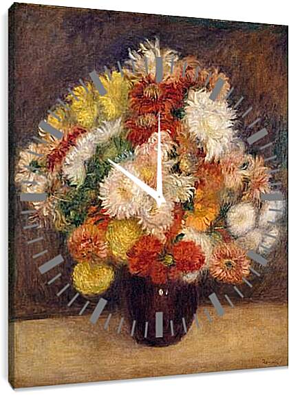 Часы картина - Bouquet of Chrysanthemums. Пьер Огюст Ренуар
