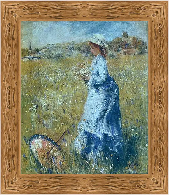 Картина в раме - Girl Gathering Flowers. Пьер Огюст Ренуар