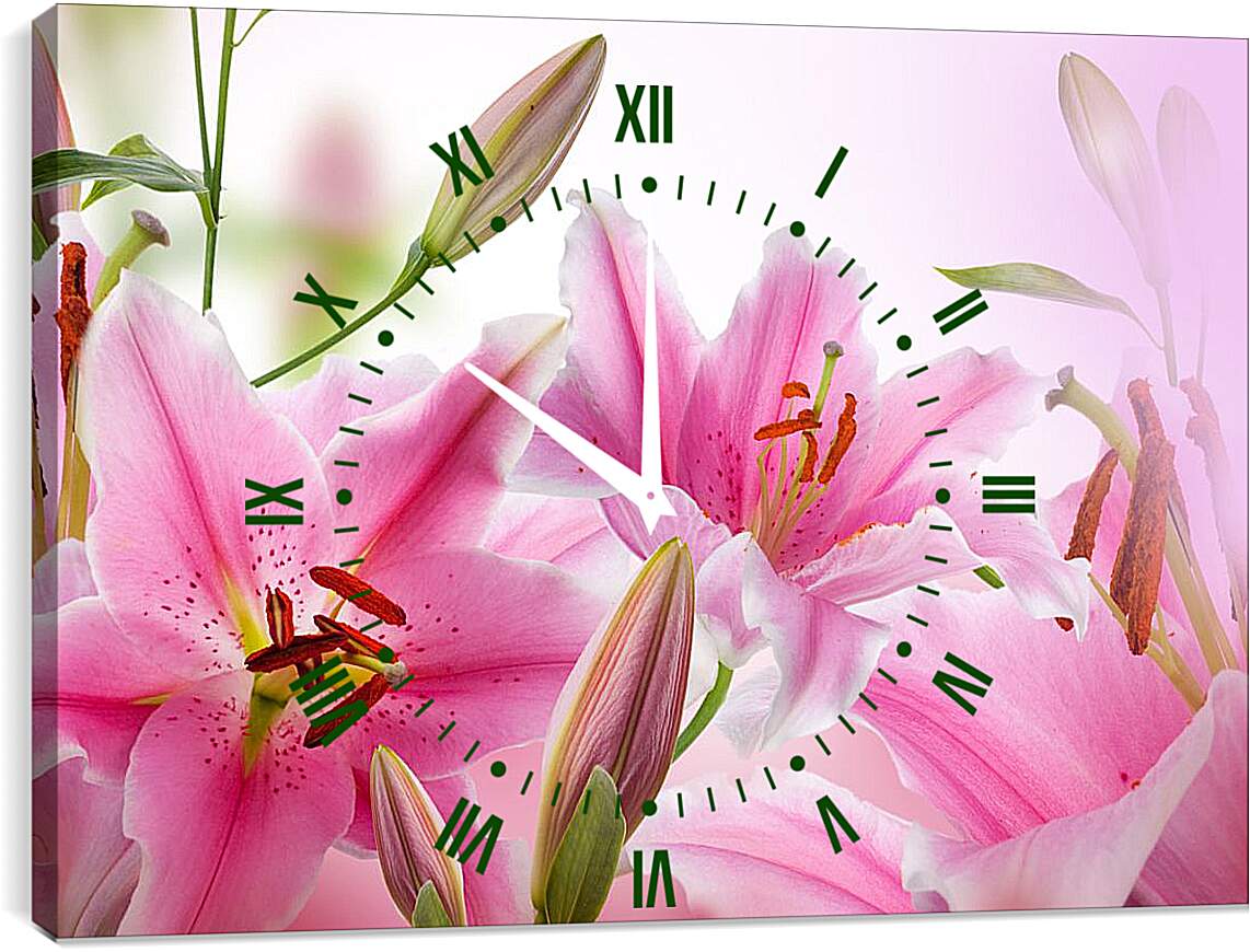 Часы картина - Розовые лилии