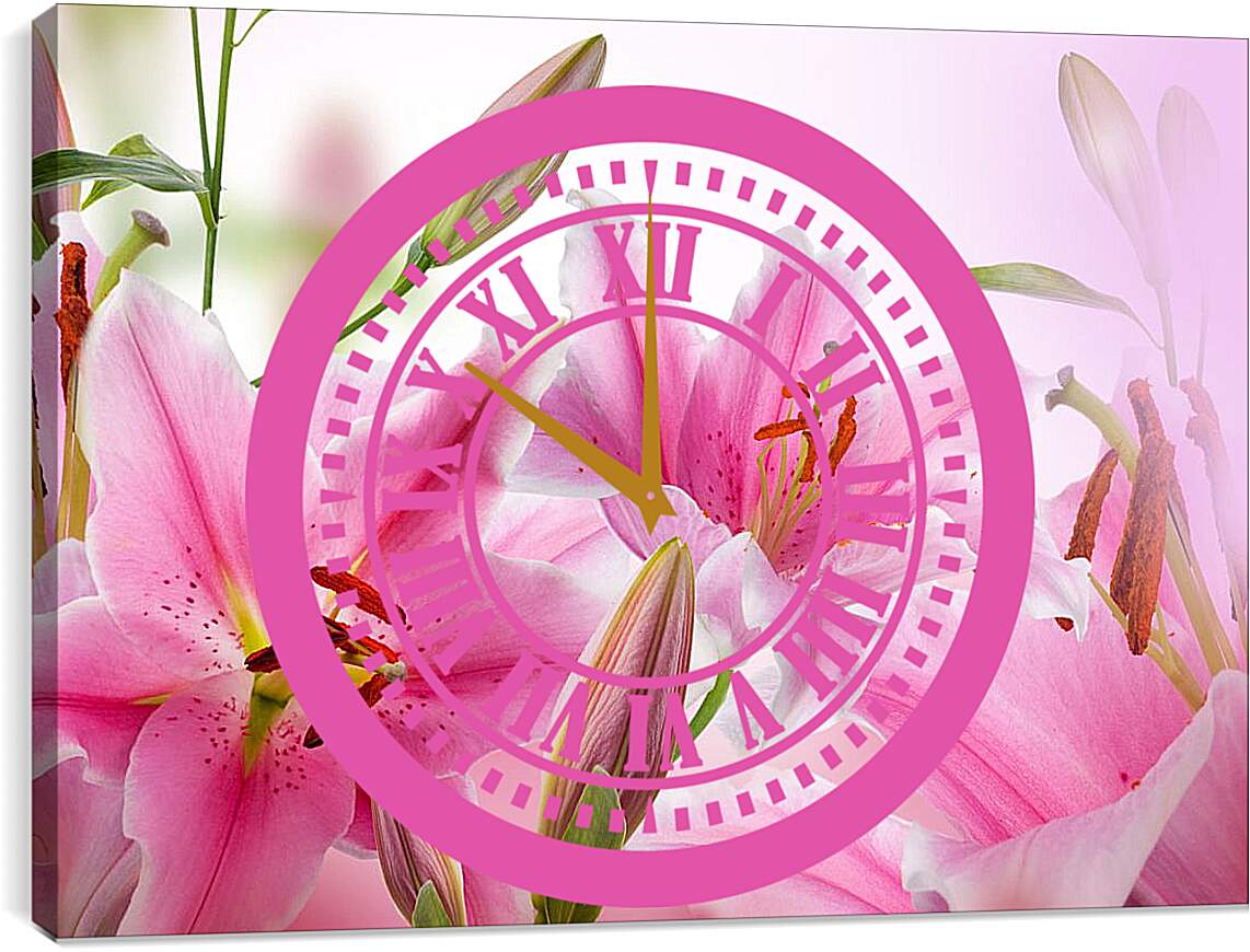 Часы картина - Розовые лилии