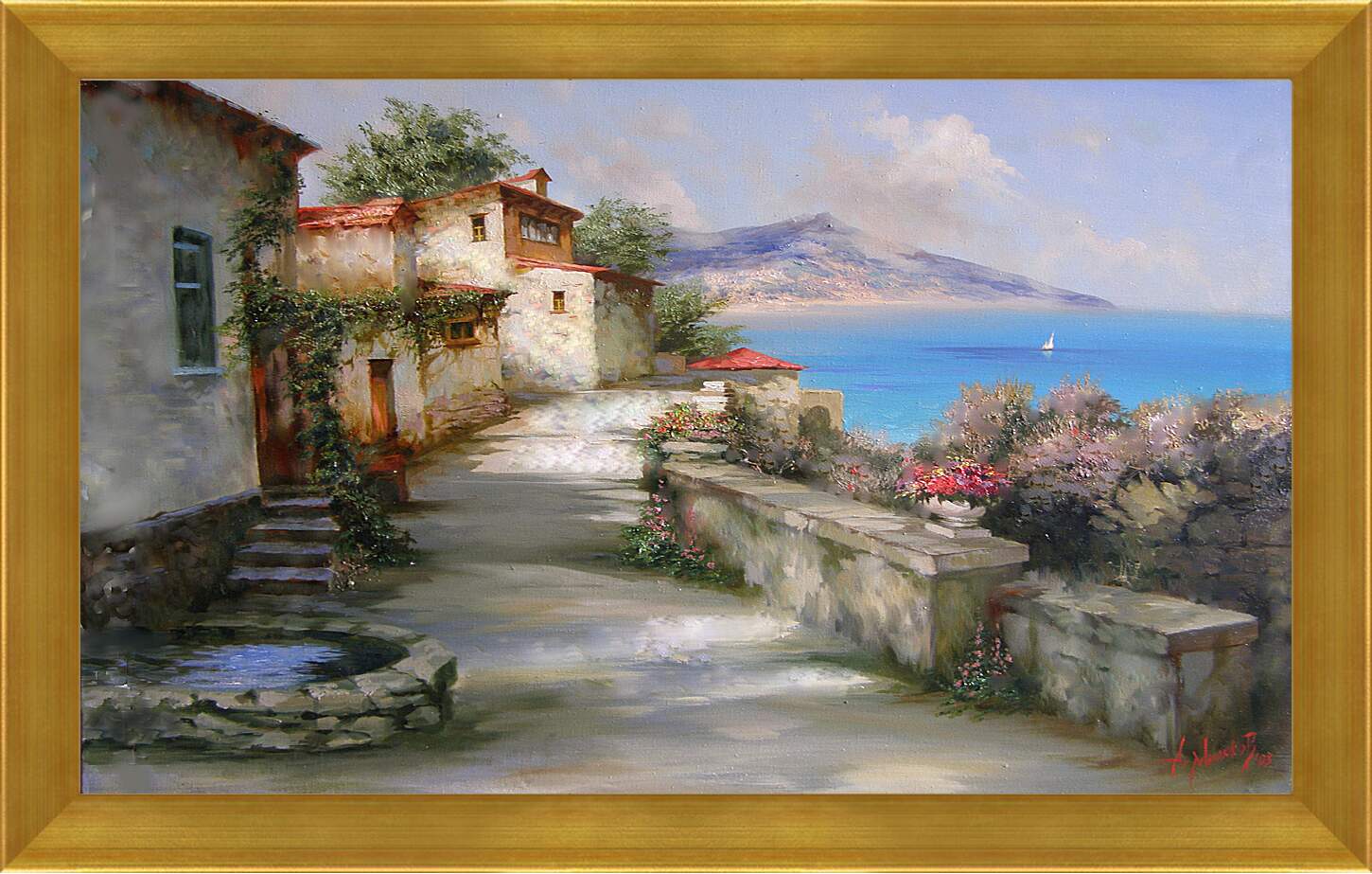 Картина в раме - Дом у моря