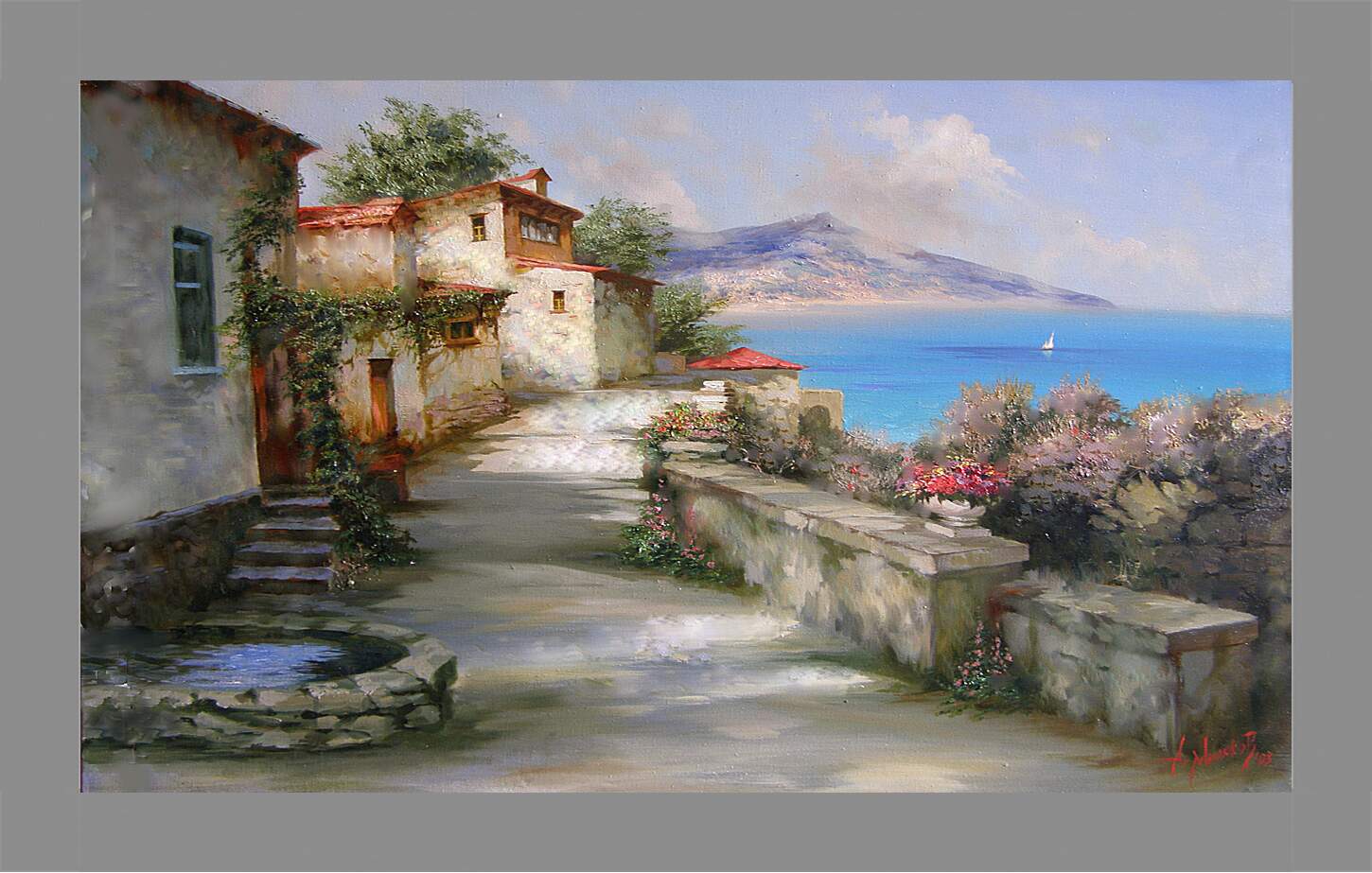 Картина в раме - Дом у моря