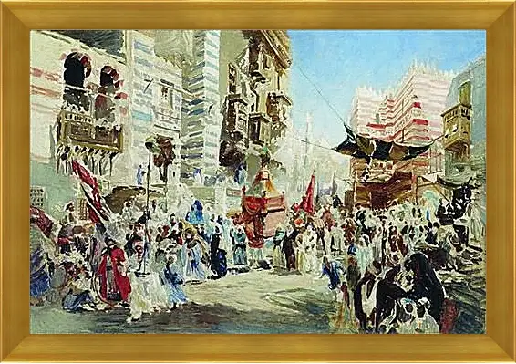 Картина в раме - Эскиз к картине Перенесение священного ковра из Мекки в Каир. Маковский Константин