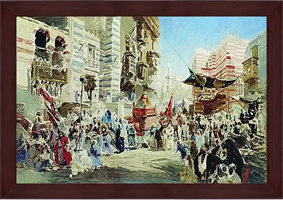 Картина в раме - Эскиз к картине Перенесение священного ковра из Мекки в Каир. Маковский Константин