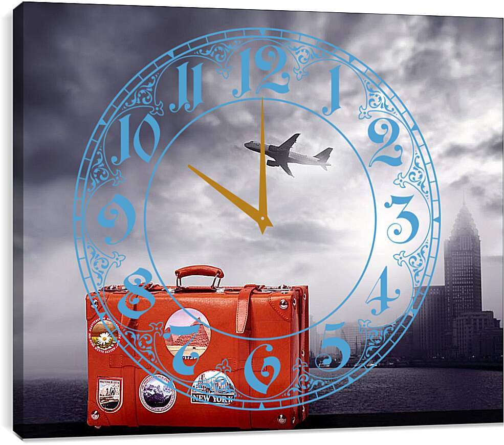 Часы картина - Красный чемодан