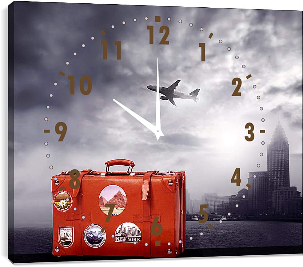 Часы картина - Красный чемодан