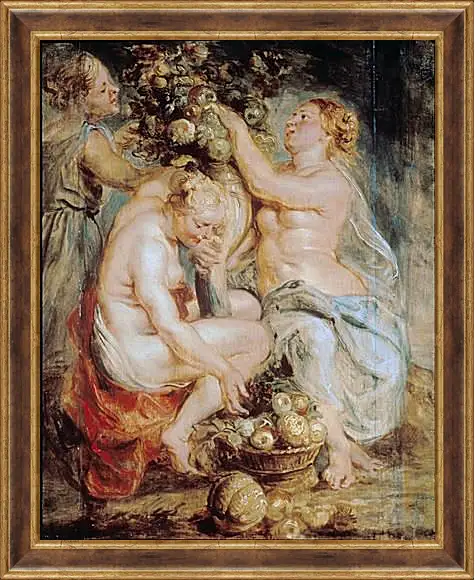 Картина в раме - Ceres and Two Nymphs with a Cornucopia. Питер Пауль Рубенс