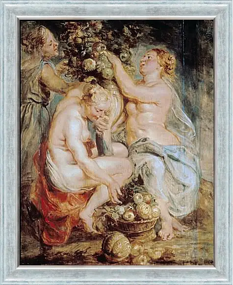 Картина в раме - Ceres and Two Nymphs with a Cornucopia. Питер Пауль Рубенс