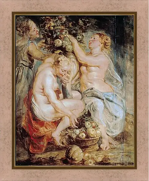 Картина в раме - Ceres and Two Nymphs with a Cornucopia. Питер Пауль Рубенс