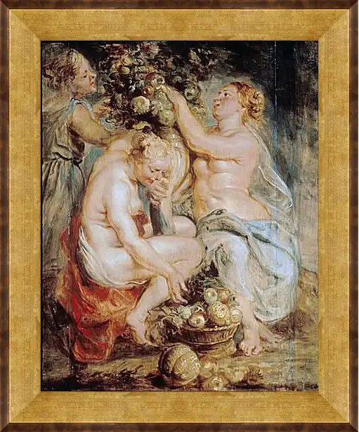 Картина в раме - Ceres and Two Nymphs with a Cornucopia. Питер Пауль Рубенс