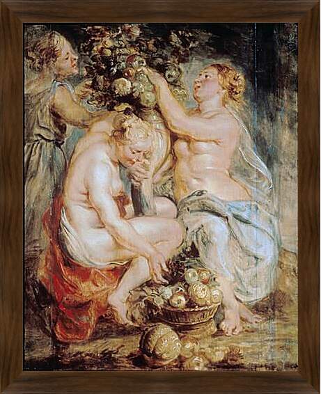 Картина в раме - Ceres and Two Nymphs with a Cornucopia. Питер Пауль Рубенс