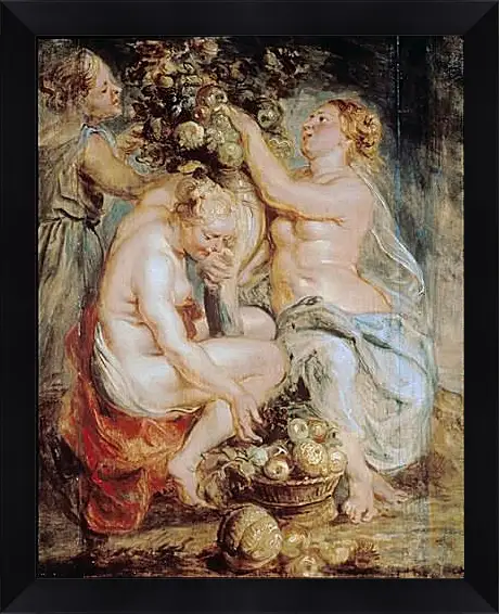 Картина в раме - Ceres and Two Nymphs with a Cornucopia. Питер Пауль Рубенс