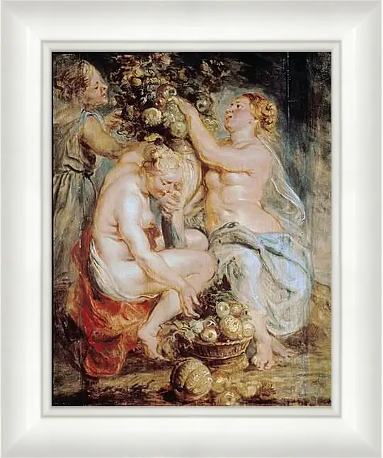 Картина в раме - Ceres and Two Nymphs with a Cornucopia. Питер Пауль Рубенс