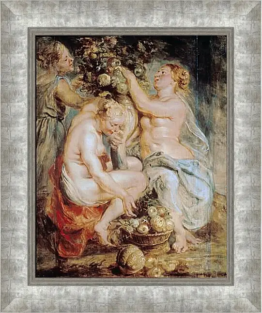 Картина в раме - Ceres and Two Nymphs with a Cornucopia. Питер Пауль Рубенс