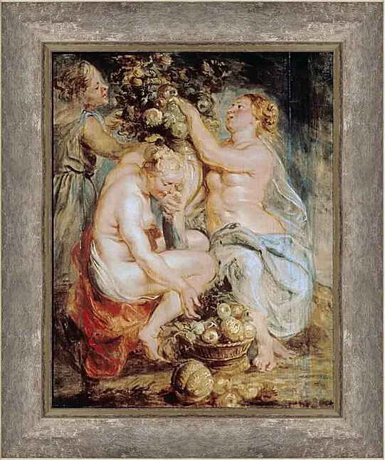 Картина в раме - Ceres and Two Nymphs with a Cornucopia. Питер Пауль Рубенс