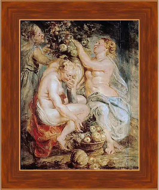 Картина в раме - Ceres and Two Nymphs with a Cornucopia. Питер Пауль Рубенс