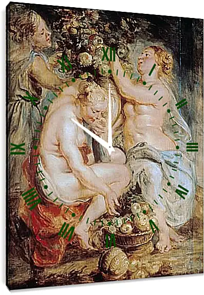 Часы картина - Ceres and Two Nymphs with a Cornucopia. Питер Пауль Рубенс