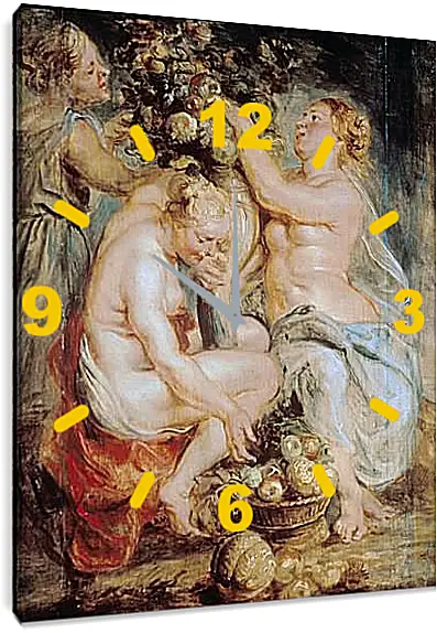 Часы картина - Ceres and Two Nymphs with a Cornucopia. Питер Пауль Рубенс