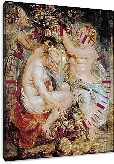 Часы картина - Ceres and Two Nymphs with a Cornucopia. Питер Пауль Рубенс