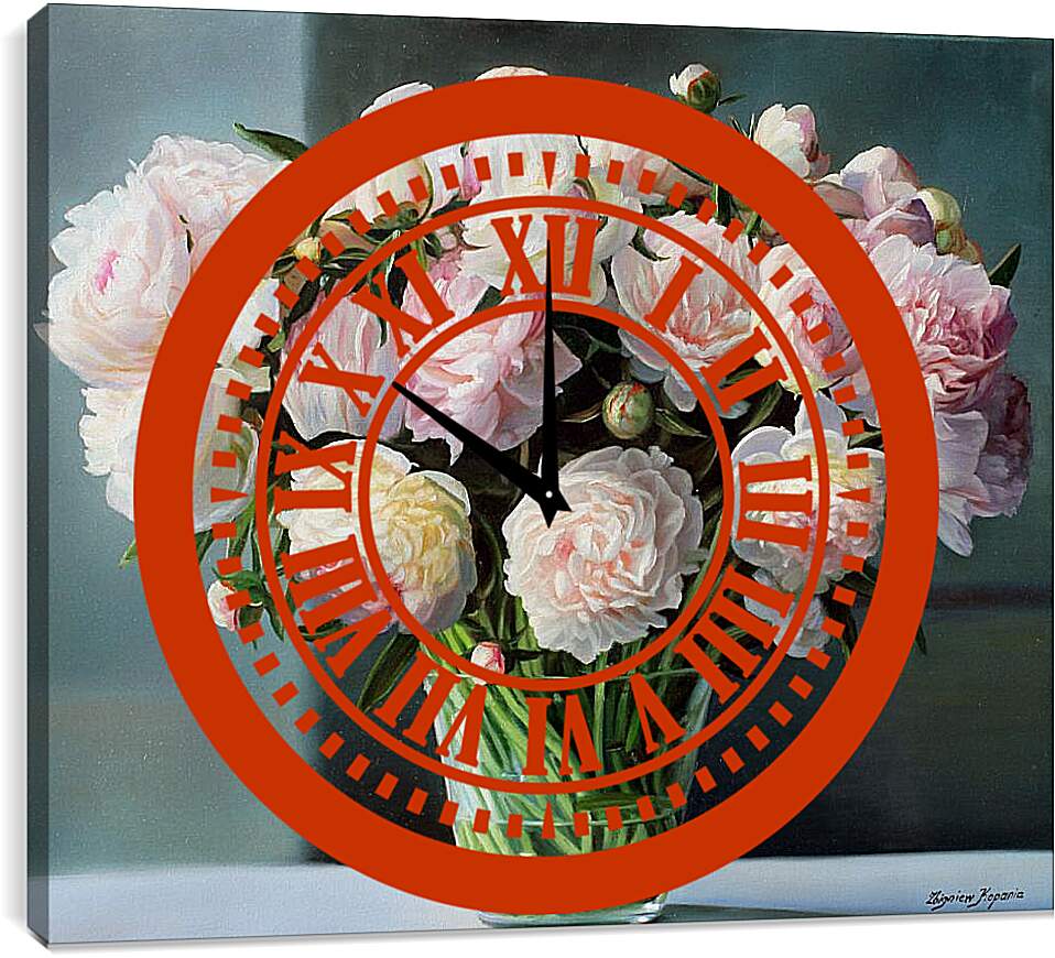 Часы картина - Букет пионов