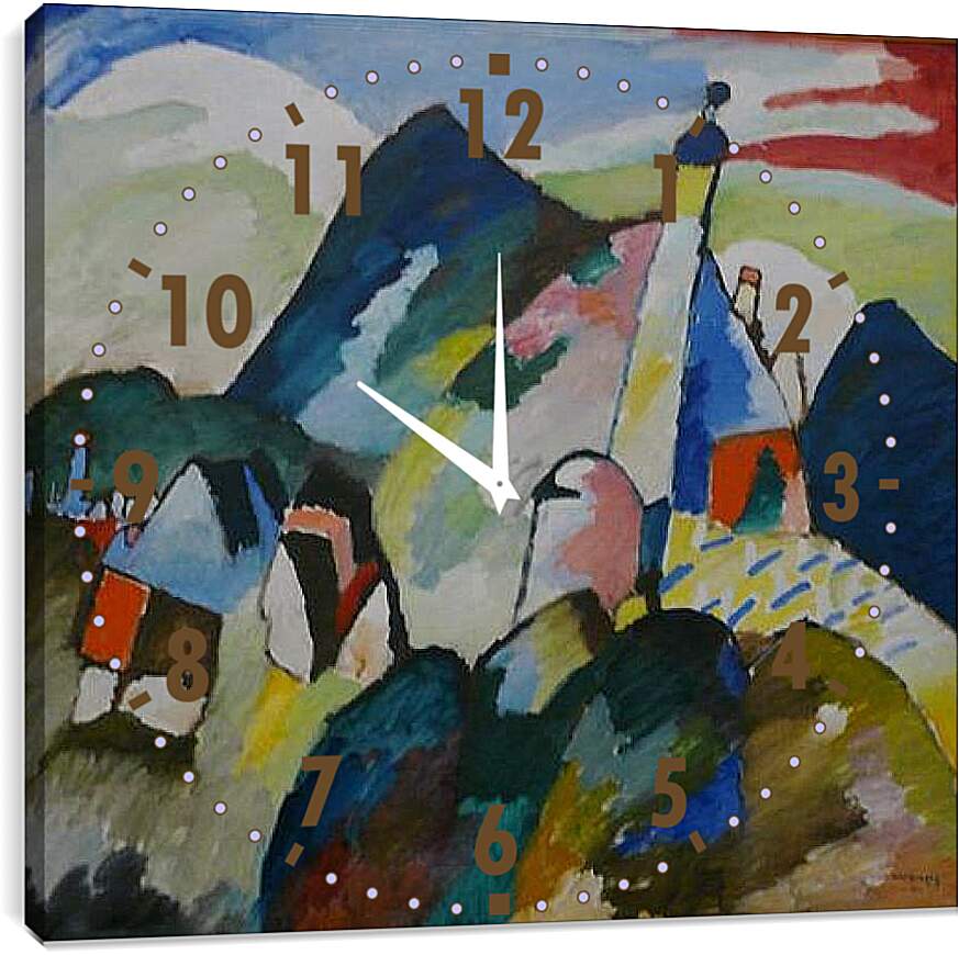 Часы картина - Schilderij Blick auf Murnau mit Kirche. Кандинский Василий