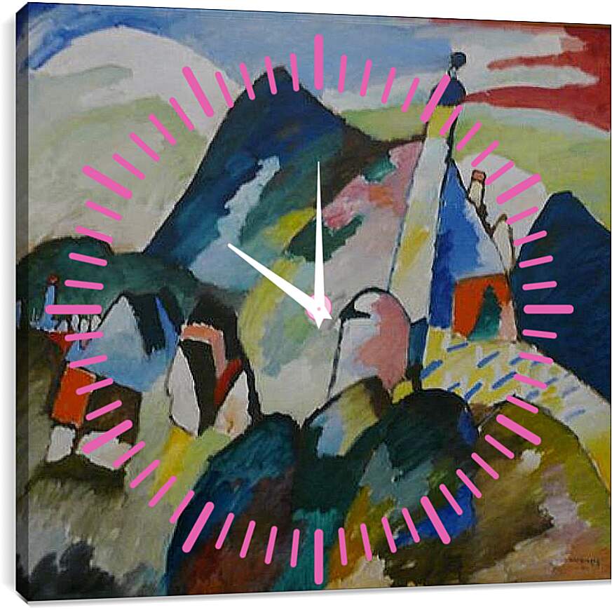 Часы картина - Schilderij Blick auf Murnau mit Kirche. Кандинский Василий