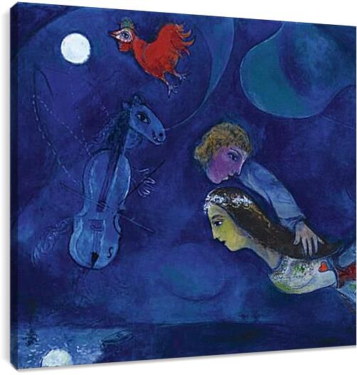 Постер и плакат - COQ  ROUGE  DANS  LA  NUIT. (В ночь красного петуха) Марк Шагал