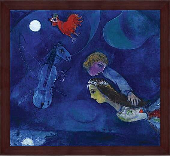 Картина в раме - COQ  ROUGE  DANS  LA  NUIT. (В ночь красного петуха) Марк Шагал