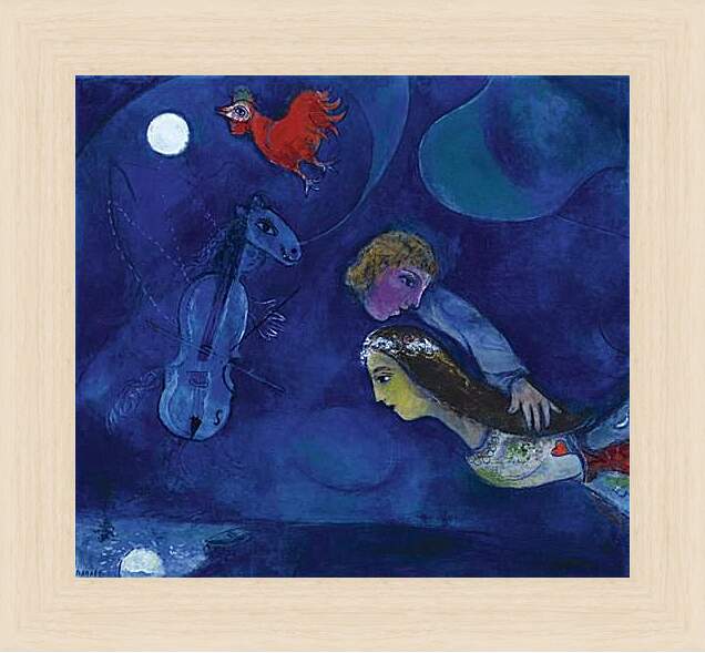 Картина в раме - COQ  ROUGE  DANS  LA  NUIT. (В ночь красного петуха) Марк Шагал