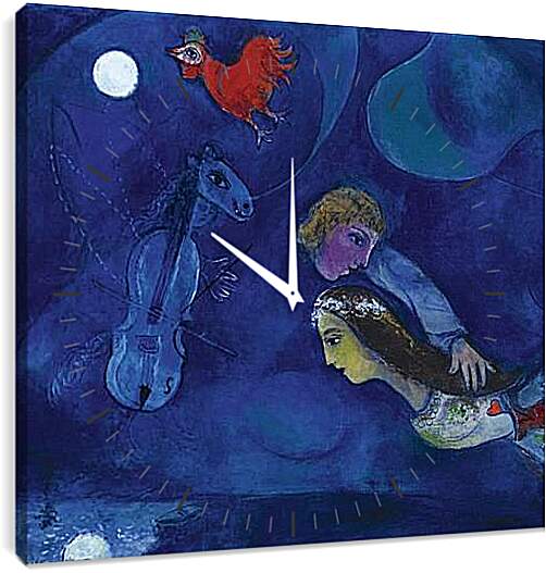 Часы картина - COQ  ROUGE  DANS  LA  NUIT. (В ночь красного петуха) Марк Шагал