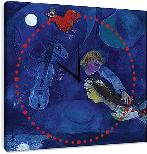 Часы картина - COQ  ROUGE  DANS  LA  NUIT. (В ночь красного петуха) Марк Шагал