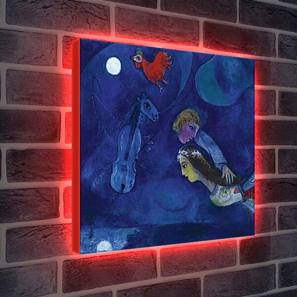 Лайтбокс световая панель - COQ  ROUGE  DANS  LA  NUIT. (В ночь красного петуха) Марк Шагал