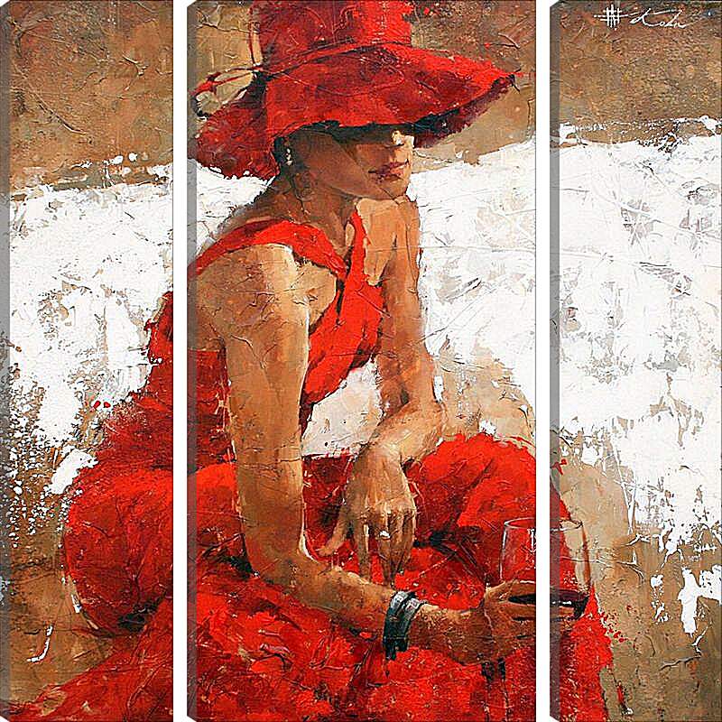 Модульная картина - Девушка в красном наряде