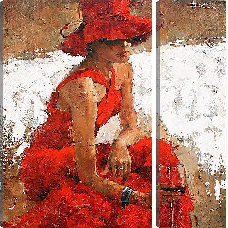 Модульная картина - Девушка в красном наряде