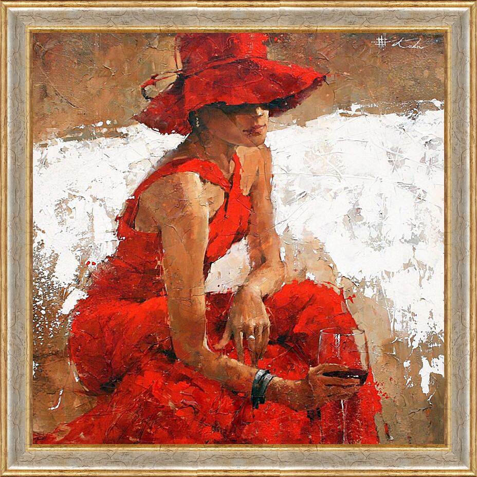 Картина в раме - Девушка в красном наряде
