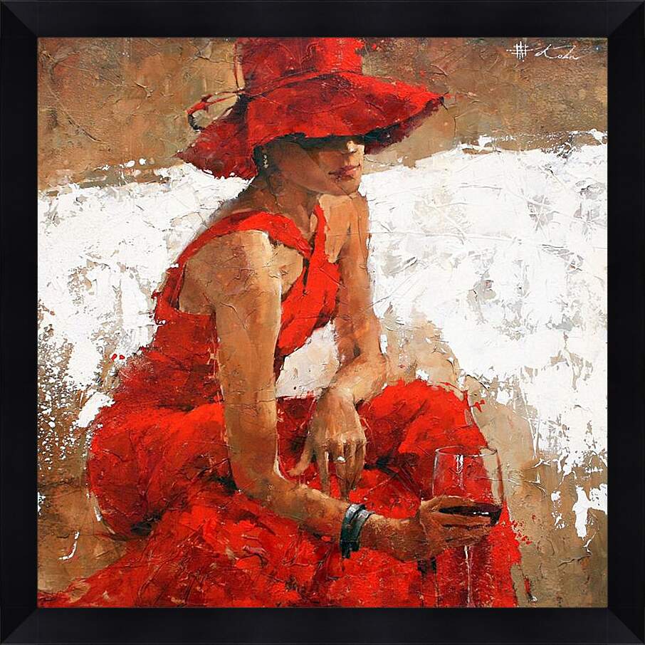 Картина в раме - Девушка в красном наряде
