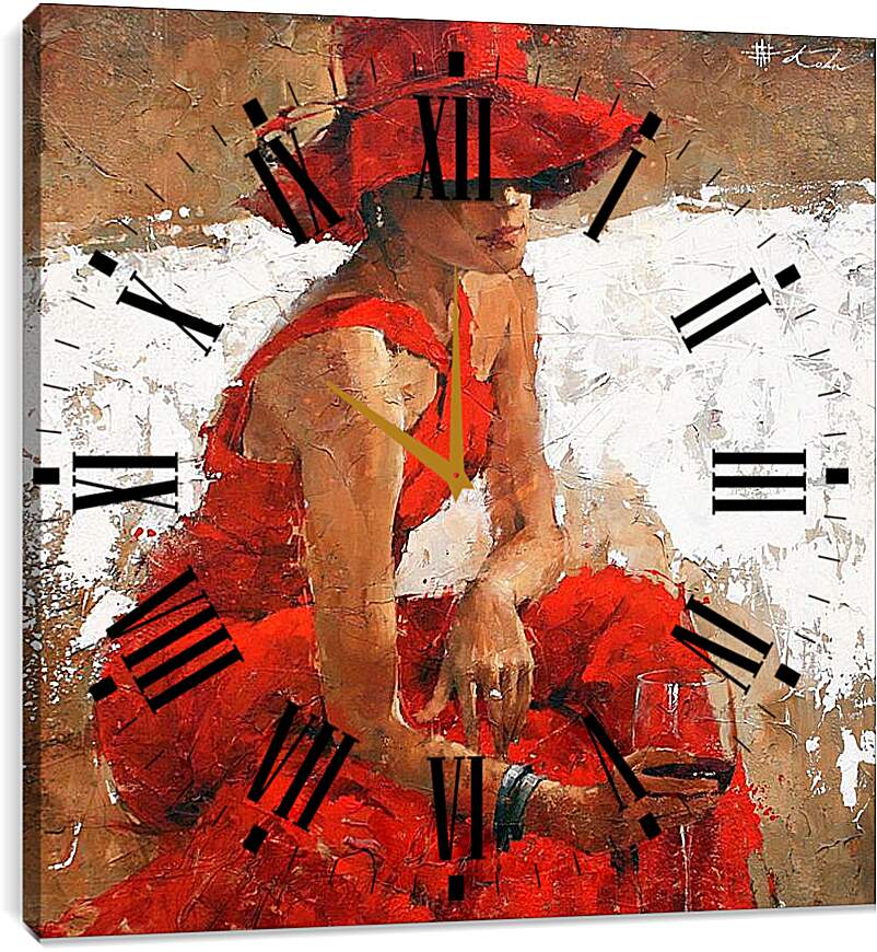 Часы картина - Девушка в красном наряде