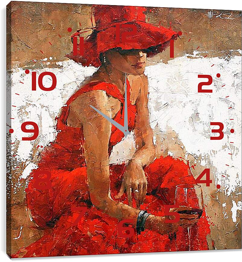 Часы картина - Девушка в красном наряде