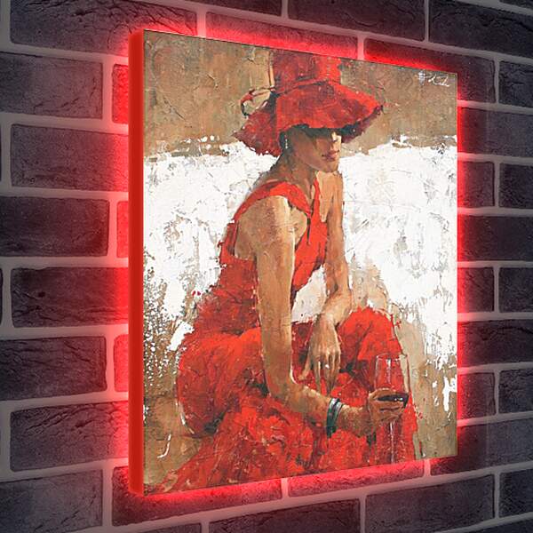 Лайтбокс световая панель - Девушка в красном наряде