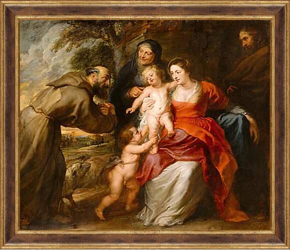 Картина в раме - Святое семейство со святыми Франциском и Анной и младенцем св. Питер Пауль Рубенс