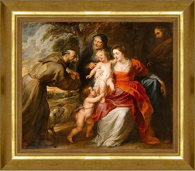 Картина в раме - Святое семейство со святыми Франциском и Анной и младенцем св. Питер Пауль Рубенс
