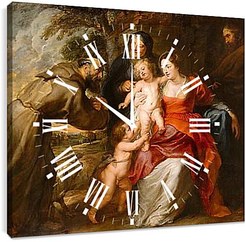 Часы картина - Святое семейство со святыми Франциском и Анной и младенцем св. Питер Пауль Рубенс
