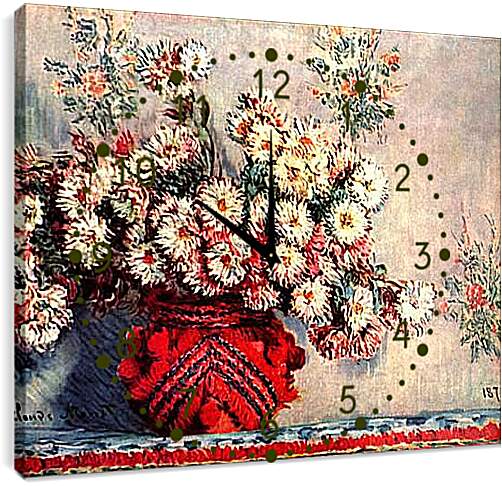 Часы картина - Still-Life with Chrysanthemums. Клод Моне