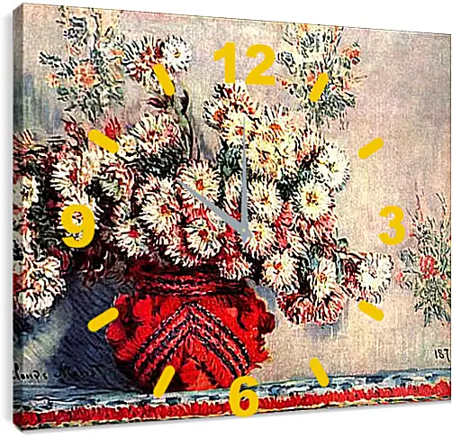 Часы картина - Still-Life with Chrysanthemums. Клод Моне