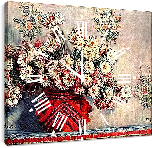 Часы картина - Still-Life with Chrysanthemums. Клод Моне