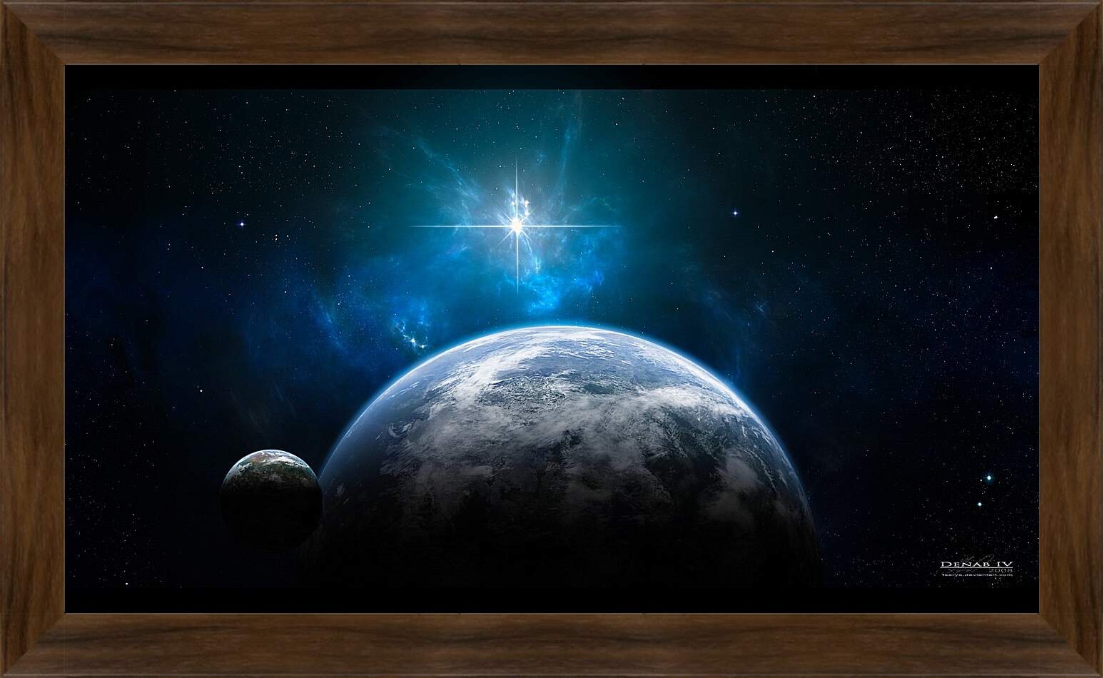 Картина в раме - Планеты и сияющая звезда