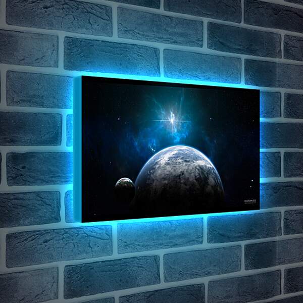 Лайтбокс световая панель - Планеты и сияющая звезда