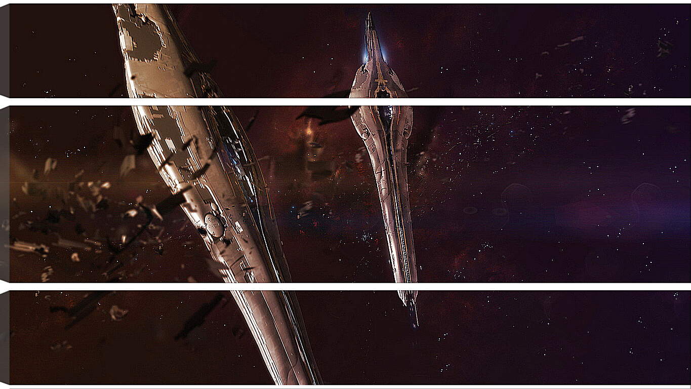 Модульная картина - Космические корабли и осколки астероида вокруг